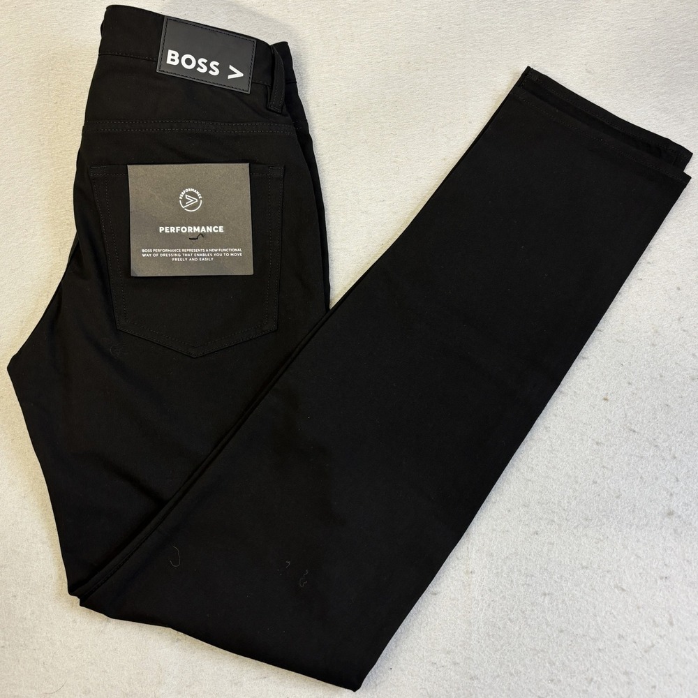 BOSS Delaware Slim Fit Performance Pants Mens 30x32 Black New Stretch Trousers